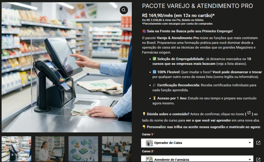 Página de pacotes do site da Phocus