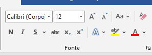 Interface do grupo "Fonte" na Faixa de Opções do Microsoft Word, destacando ícones de estilo, tamanho e ferramentas de edição.
