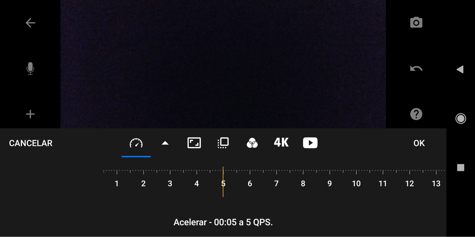 Menu de configurações de projeto no aplicativo Stop Motion Studio aberto na aba de velocidade de quadros por segundo (QPS).