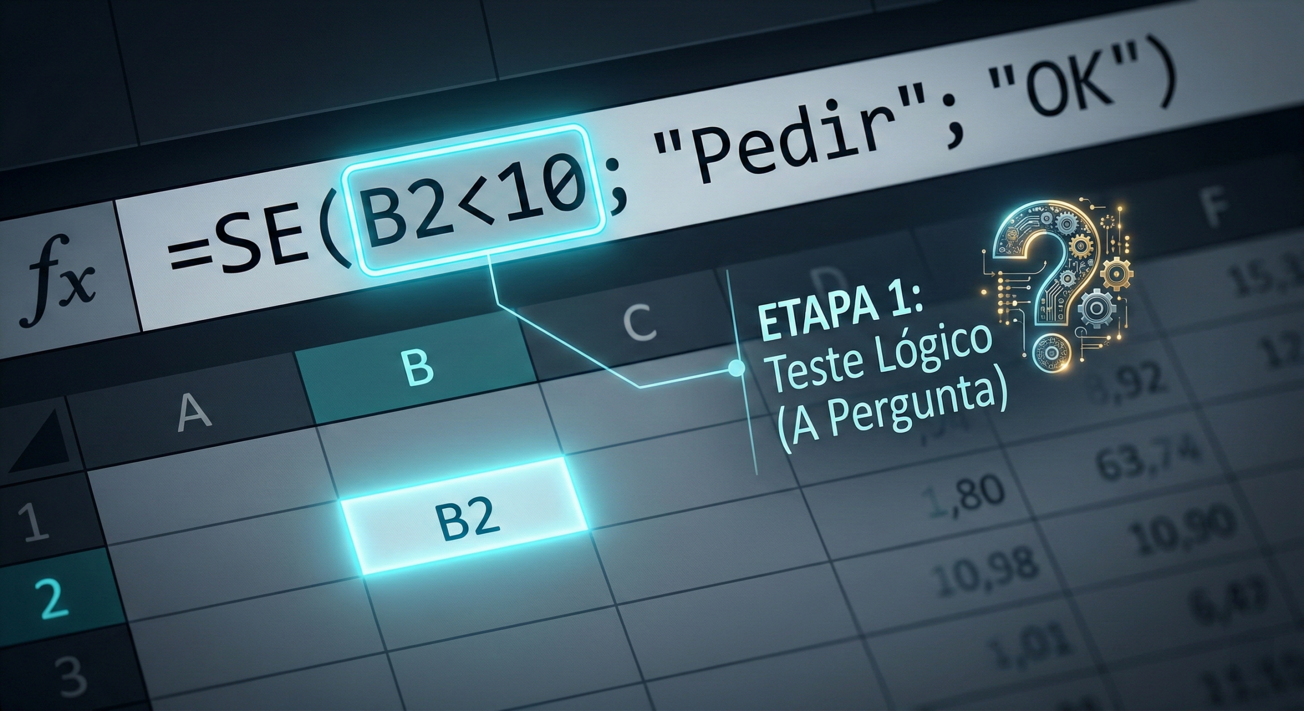 Interface demonstrando o funcionamento da Função SE com teste lógico realçado.