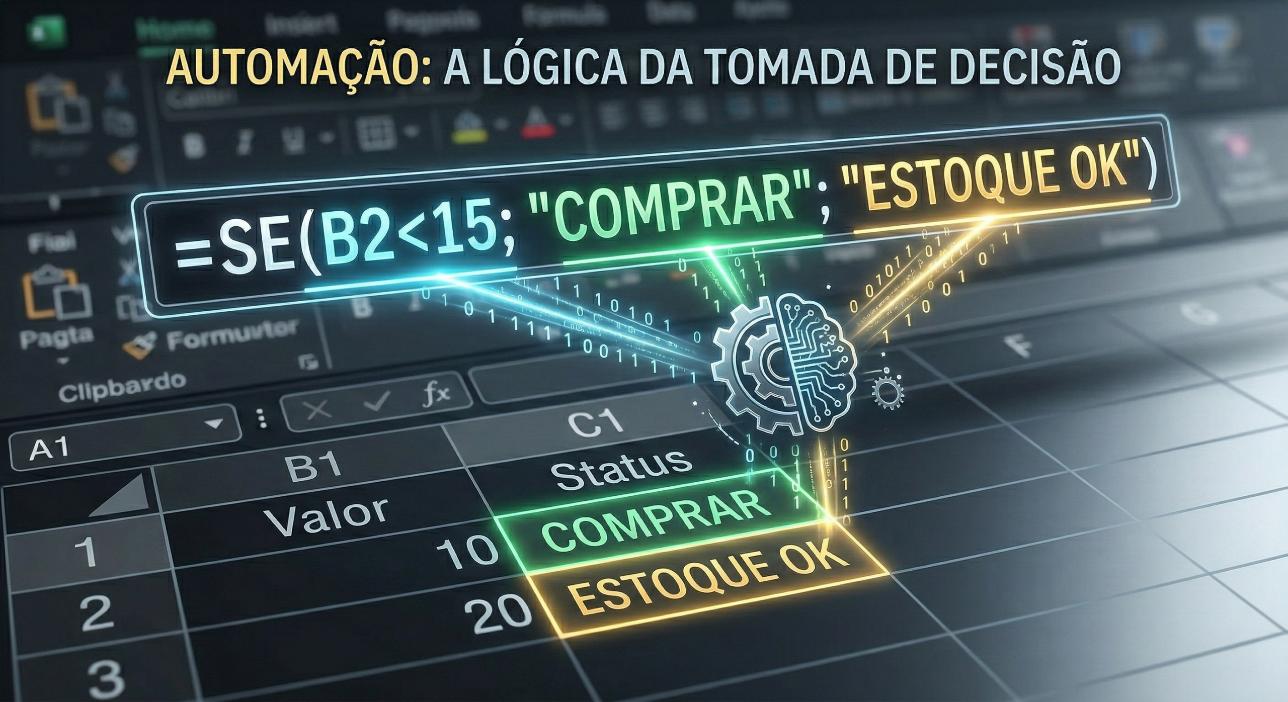 Visualização técnica de uma planilha eletrônica demonstrando automação com a função SE.