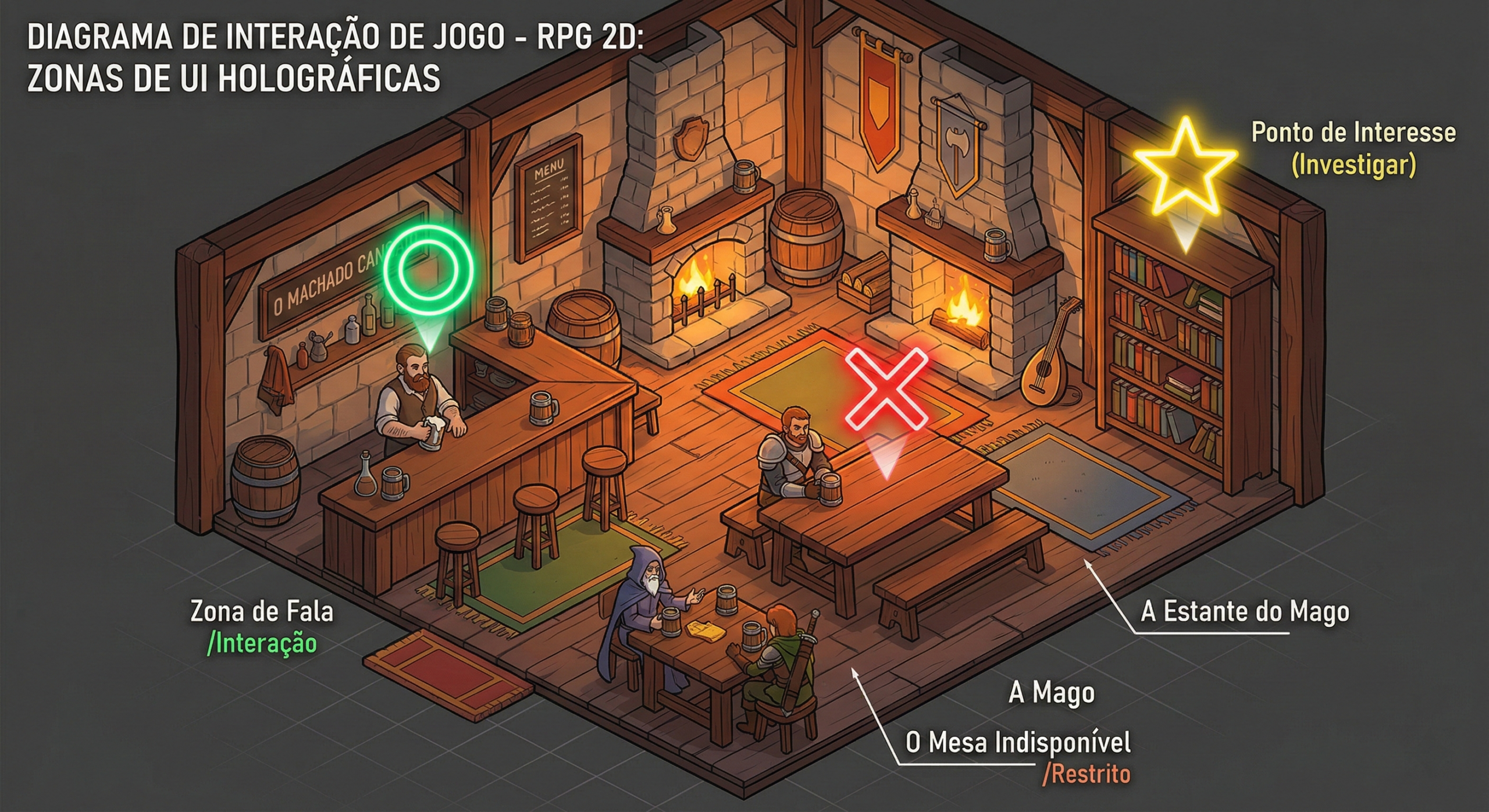 Visão isométrica da física do jogo.