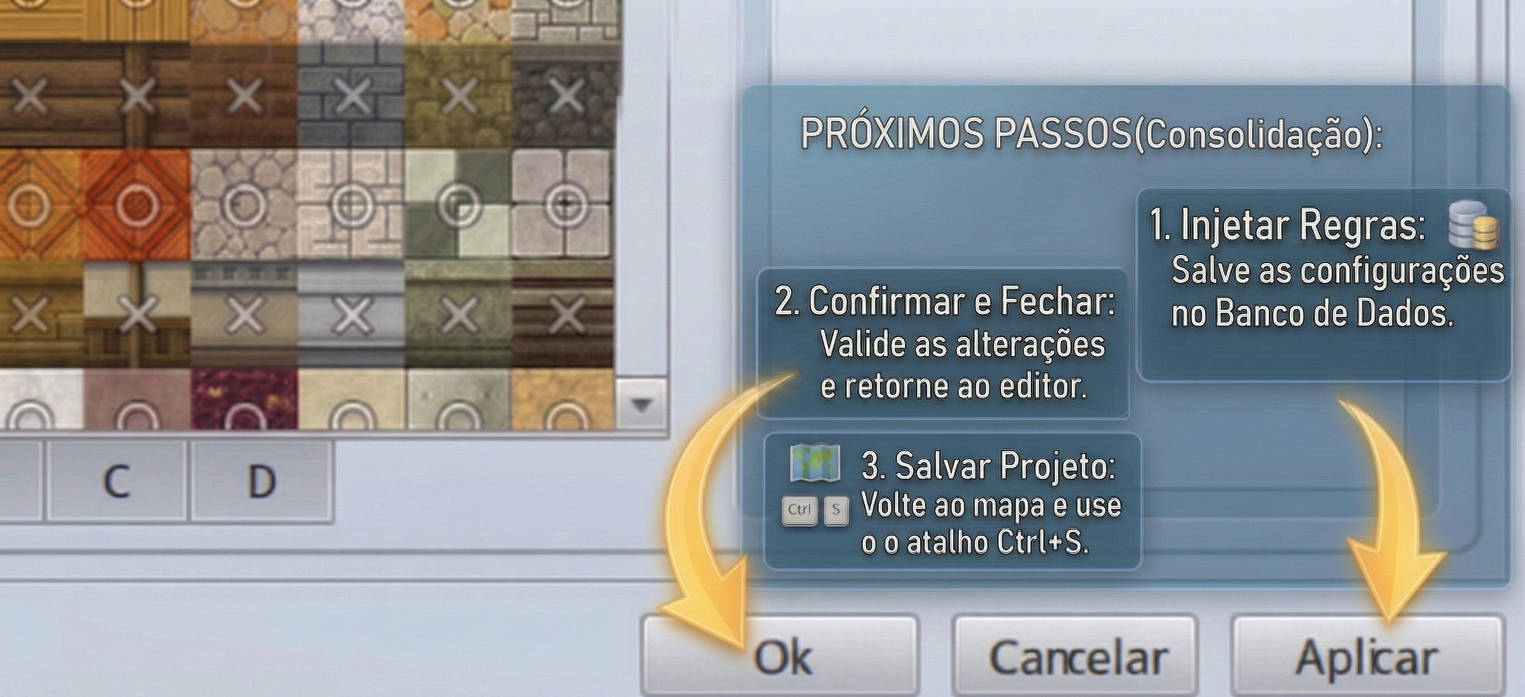 Botões Ok e Aplicar no Banco de Dados.