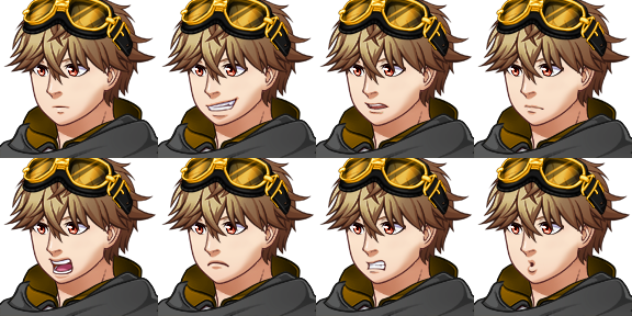 Arquivo de imagem final (FaceSet) contendo 8 expressões diferentes do herói Miguel, variando entre alegria, tristeza, raiva e surpresa.