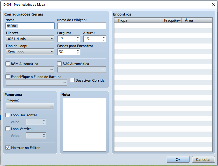 Janela Propriedades do Mapa mostrando Configurações Gerais.