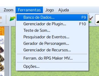 Menu superior com a opção Banco de Dados selecionada.