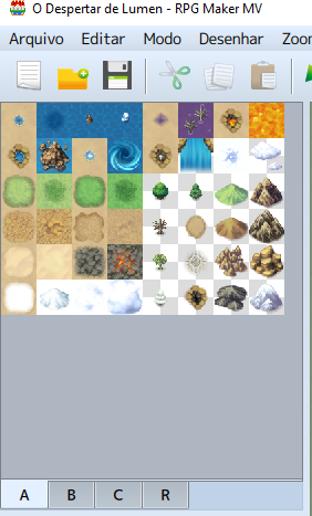 Aba de Tilesets na lateral esquerda.